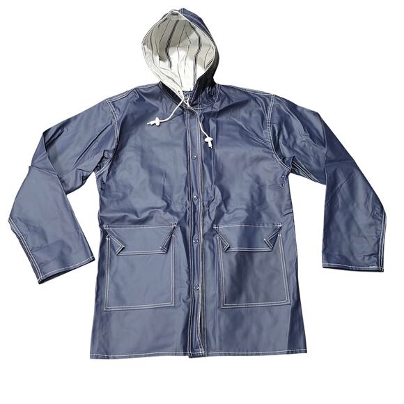 Woolrich Reversable Navy Blue Hooded Rain Jacket Water & Wind Resistant Parka - Picture 1 of 8